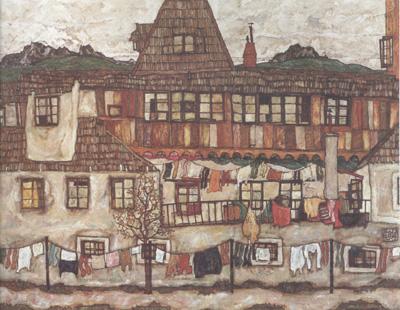 Egon Schiele House with Drying Laundry (mk12) Norge oil painting art